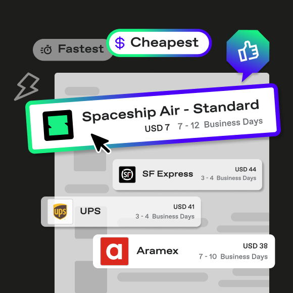 Spaceship | 國際速遞、網店物流,一個平台出貨本地及海外,用戶尊享獨家物流折扣 Spaceship 上門取件國際速遞及郵件追蹤。足不出戶即可寄件到英國、美國、日本、台灣、澳洲及超過 200 個地區。隨時隨地掌握郵件託運狀態。Spaceship Pro 備有各款物流路線以適應瞬息萬變的電商世界,用戶可於軟件內以低至 3 折預訂 UPS、FedEx、DHL、Aramex、香港郵政等各大物流服務,完成後進行簡易報關,購買空運標籤,一站式完成出貨。