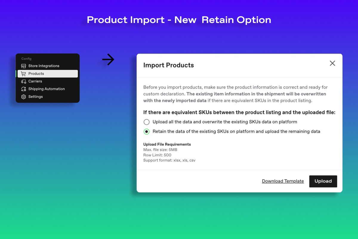 Product Import - New Retain Option